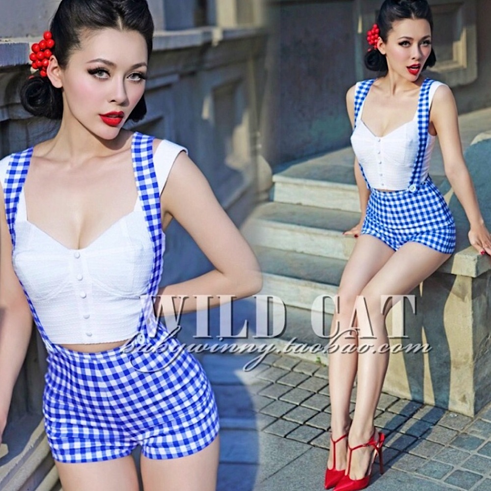 Rare Wild Cat Le Palais Vintage Gingham Suspender Shorts